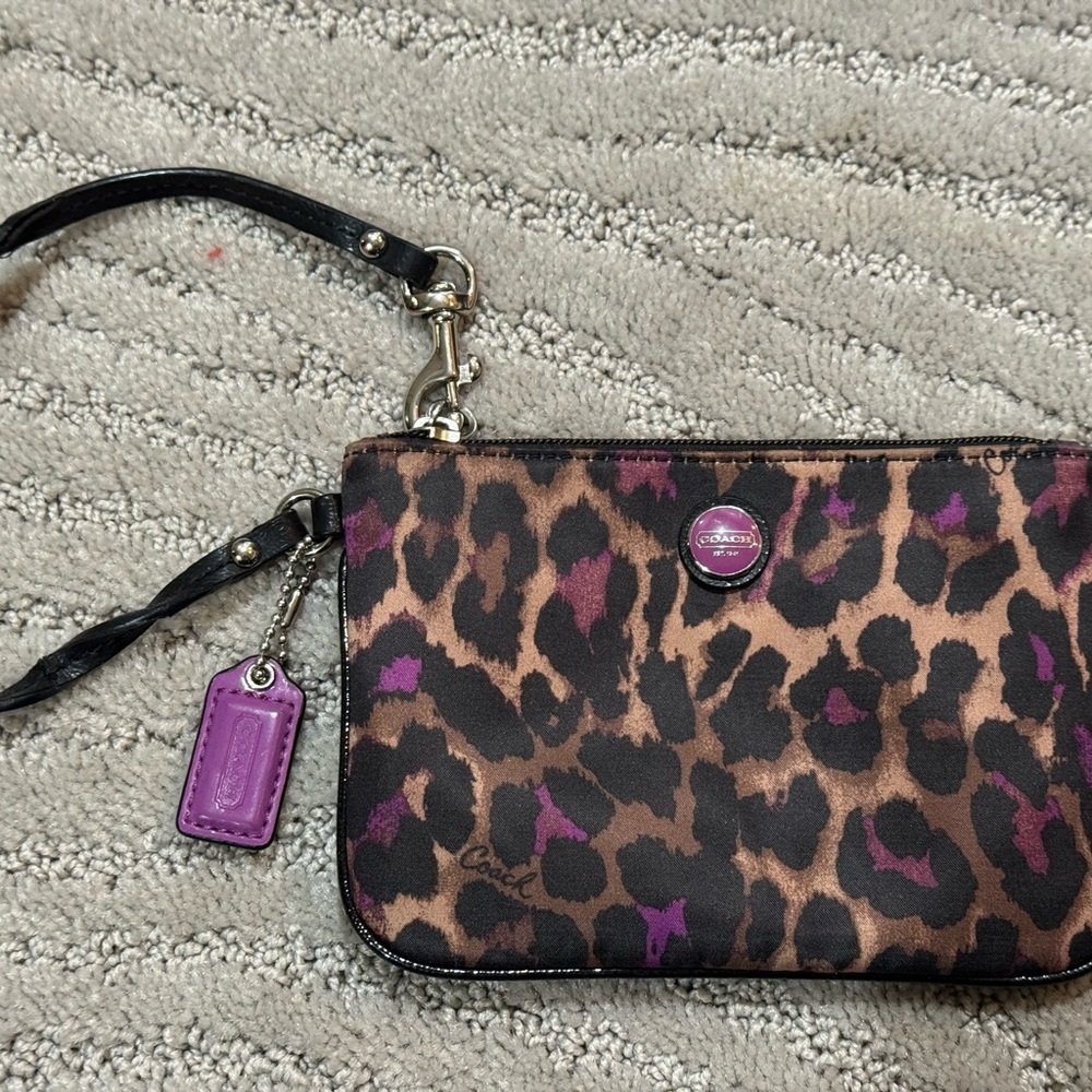 Coach Leopard Print small wristlet - Purple and Brown